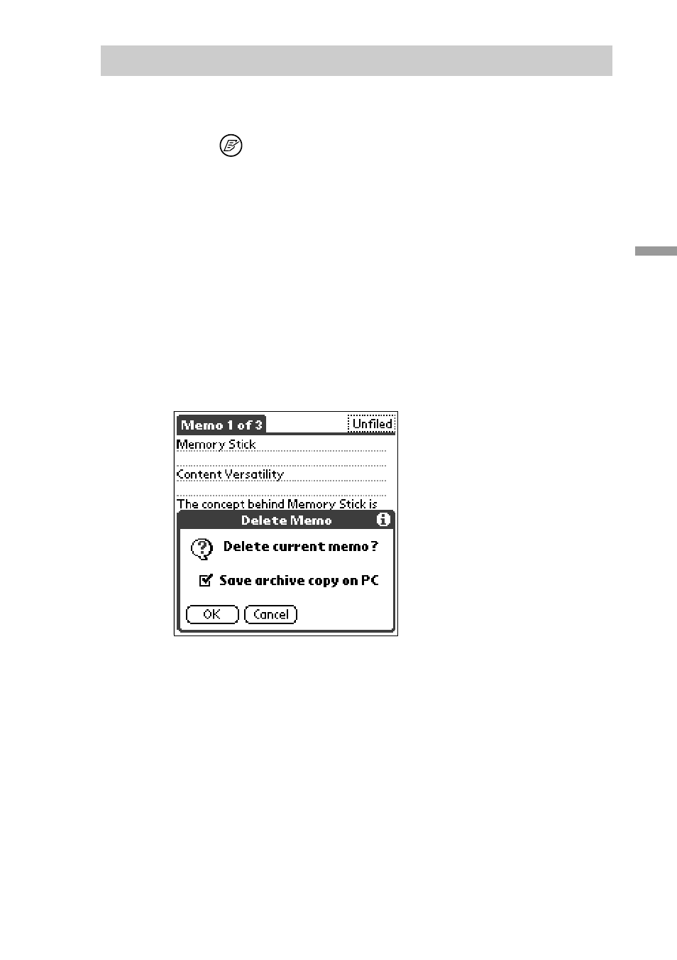Deleting the existing memos | Sony PEG-S300 User Manual | Page 89 / 192