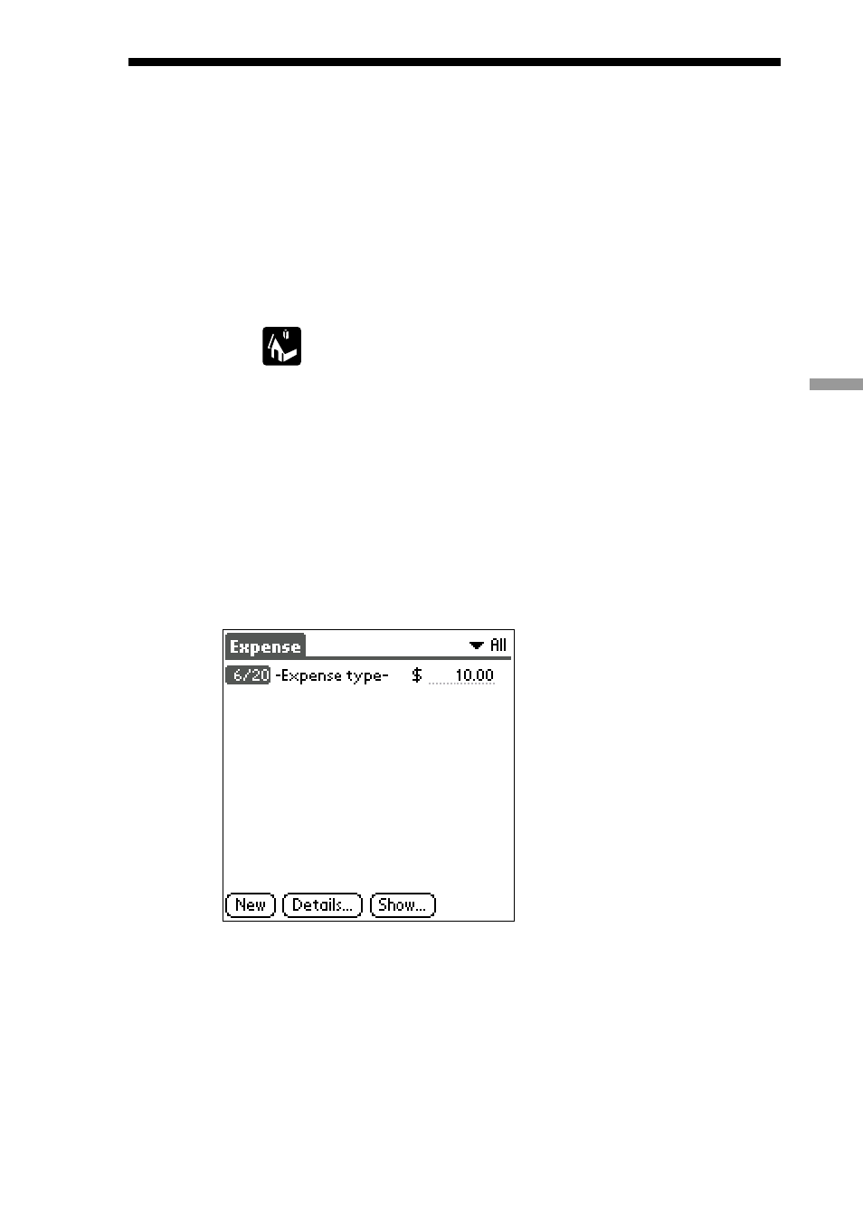 Changing the date of an expense item | Sony PEG-S300 User Manual | Page 97 / 192