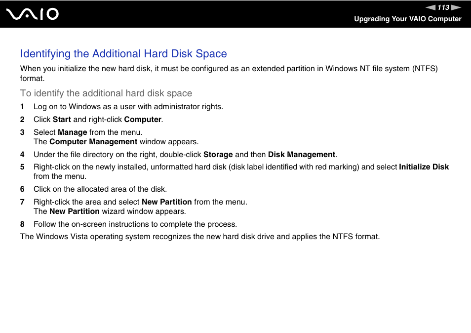 Identifying the additional hard disk space | Sony VGC-RM1 User Manual | Page 113 / 170
