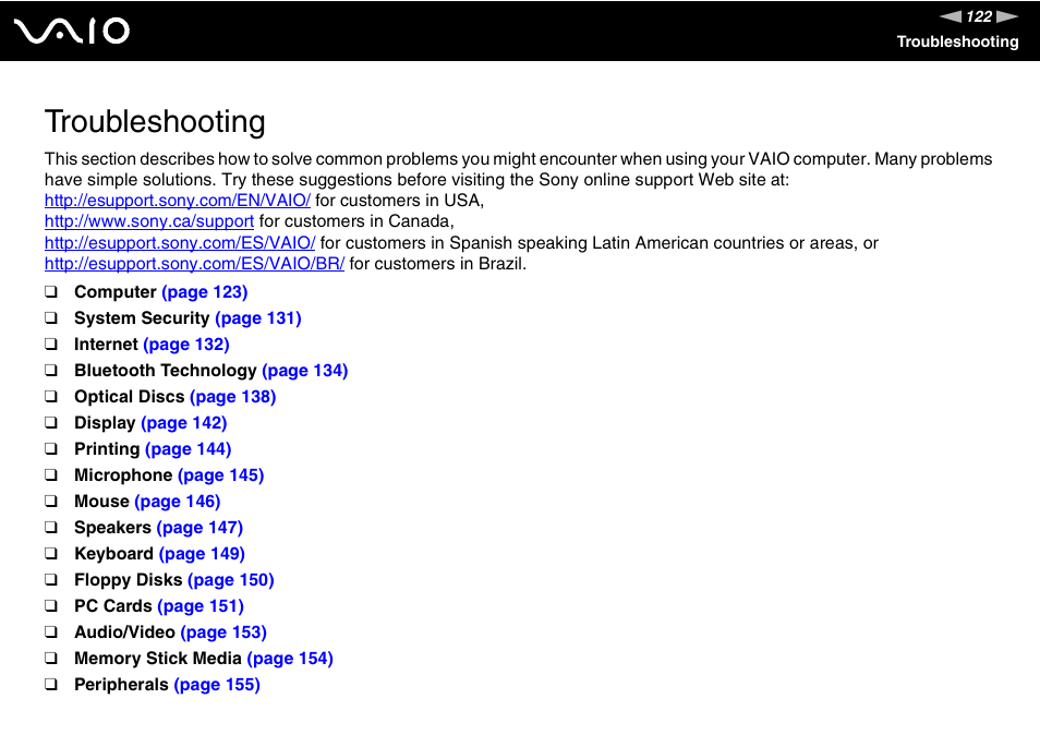 Troubleshooting | Sony VGC-RM1 User Manual | Page 122 / 170