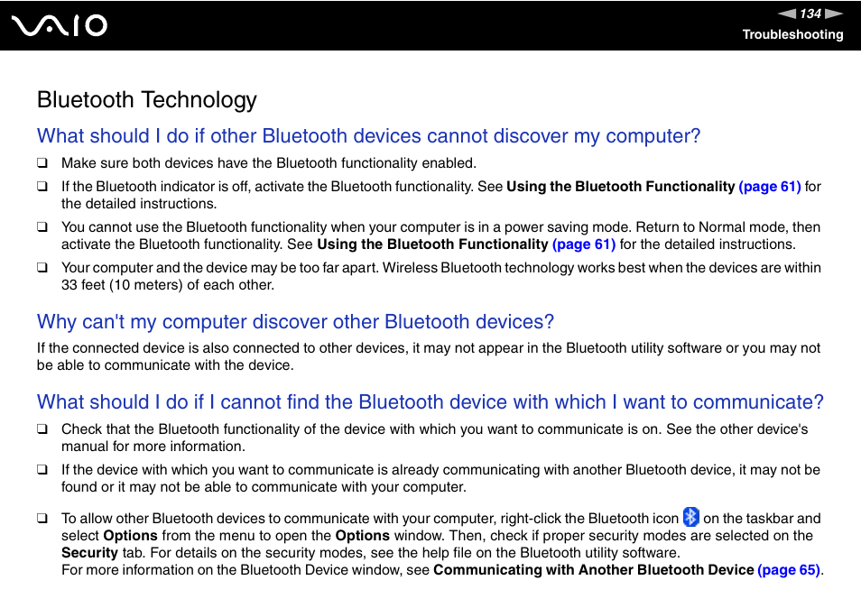 Bluetooth technology | Sony VGC-RM1 User Manual | Page 134 / 170