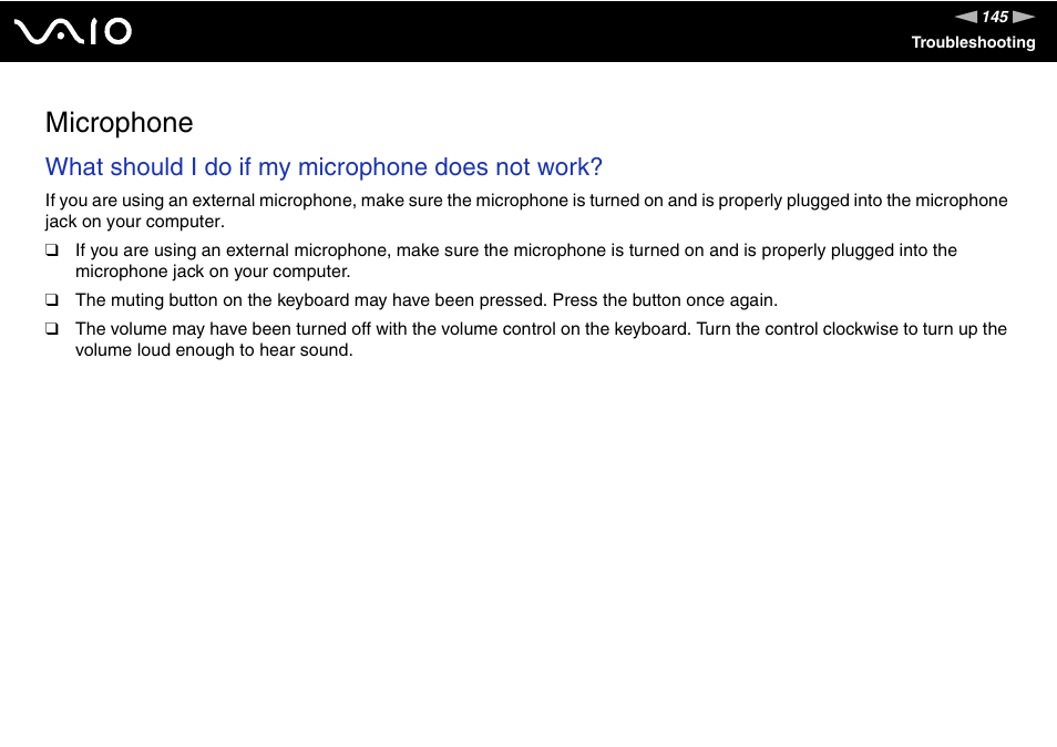 Microphone, What should i do if my microphone does not work | Sony VGC-RM1 User Manual | Page 145 / 170