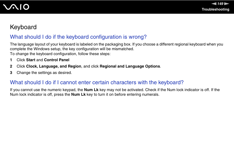 Keyboard | Sony VGC-RM1 User Manual | Page 149 / 170