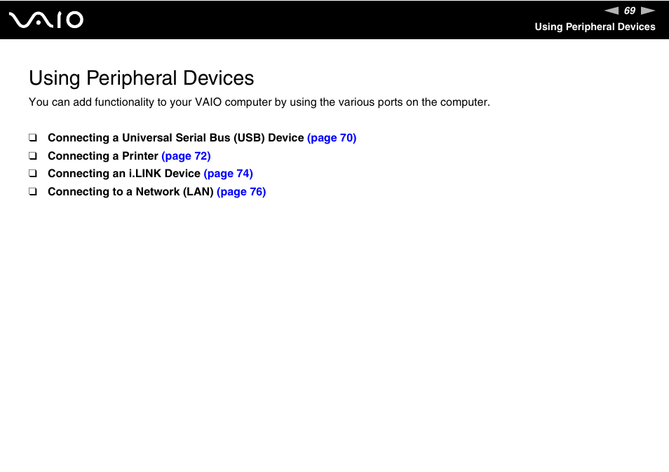 Using peripheral devices | Sony VGC-RM1 User Manual | Page 69 / 170