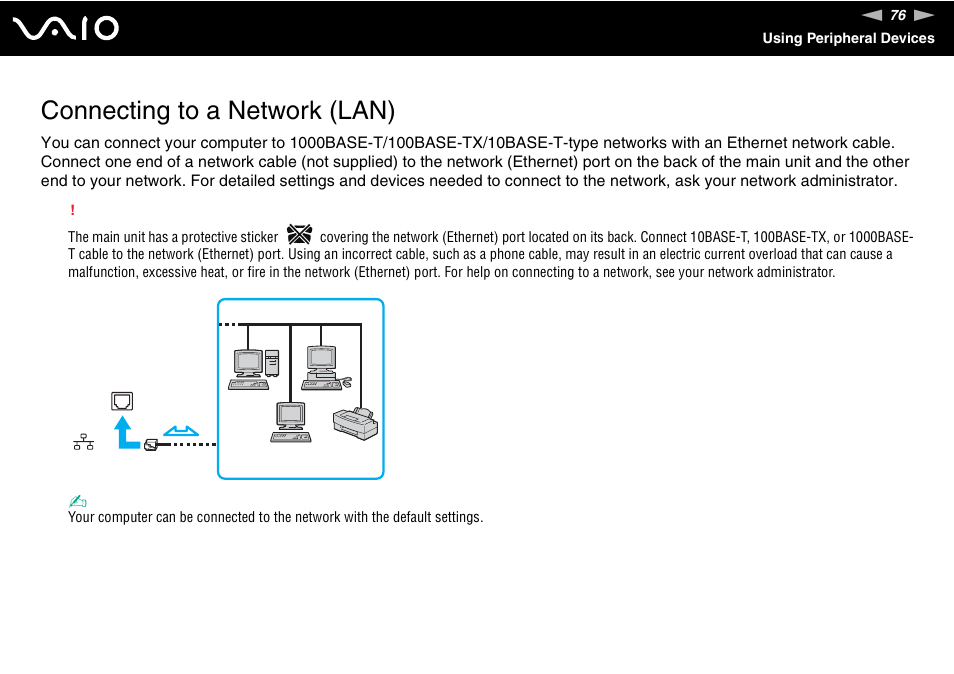 Connecting to a network (lan) | Sony VGC-RM1 User Manual | Page 76 / 170