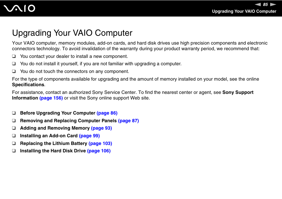 Upgrading your vaio computer | Sony VGC-RM1 User Manual | Page 85 / 170