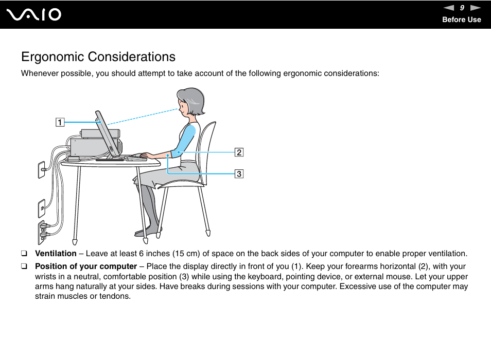 Ergonomic considerations | Sony VGC-RM1 User Manual | Page 9 / 170