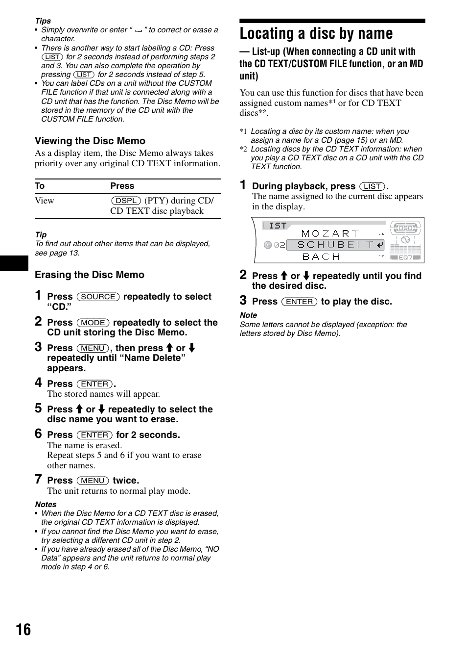 Locating a disc by name, List-up | Sony CDX-F7700 User Manual | Page 16 / 72