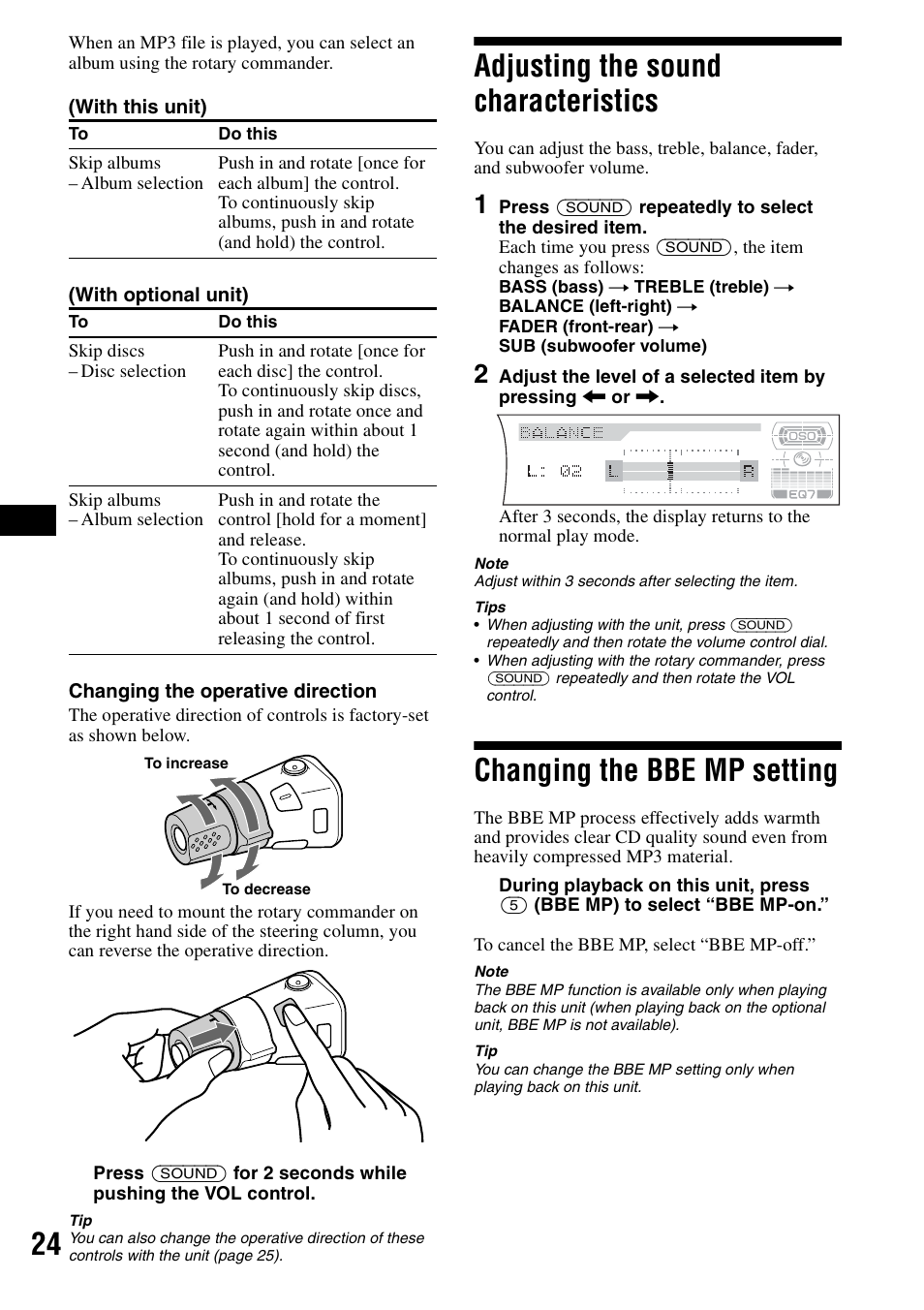 Adjusting the sound characteristics, Changing the bbemp setting, Changing the bbe mp setting | Sony CDX-F7700 User Manual | Page 24 / 72