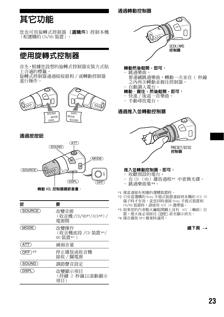 其它功能, 使用旋轉式控制器 | Sony CDX-F7700 User Manual | Page 57 / 72