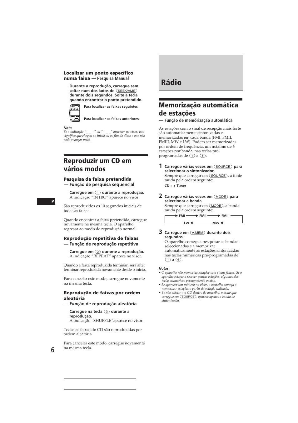 Rádio, Reproduzir um cd em vários modos | Sony CDX-3160 User Manual | Page 35 / 59