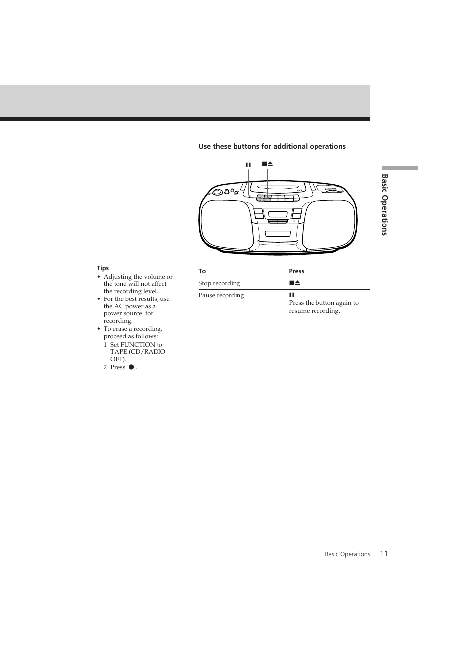 Basic operations 11 | Sony CFD-121 User Manual | Page 11 / 24