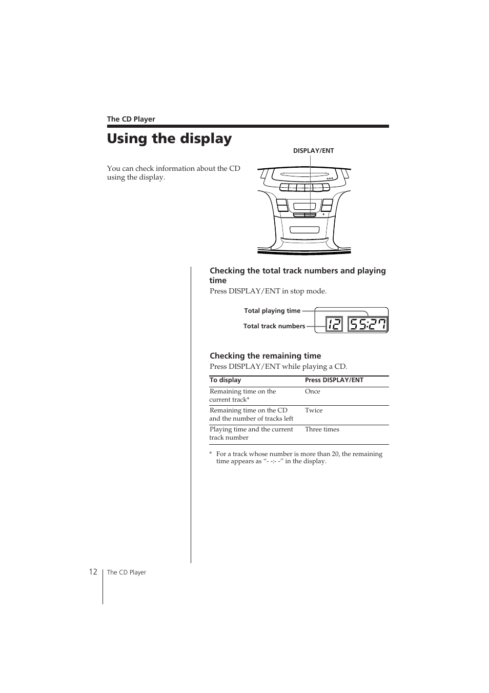 Using the display | Sony CFD-121 User Manual | Page 12 / 24