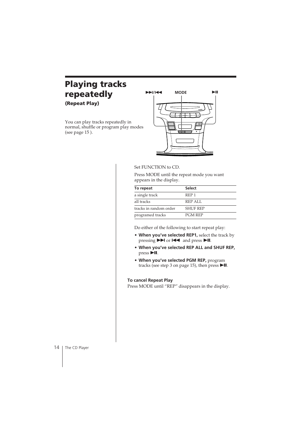 Playing tracks repeatedly | Sony CFD-121 User Manual | Page 14 / 24