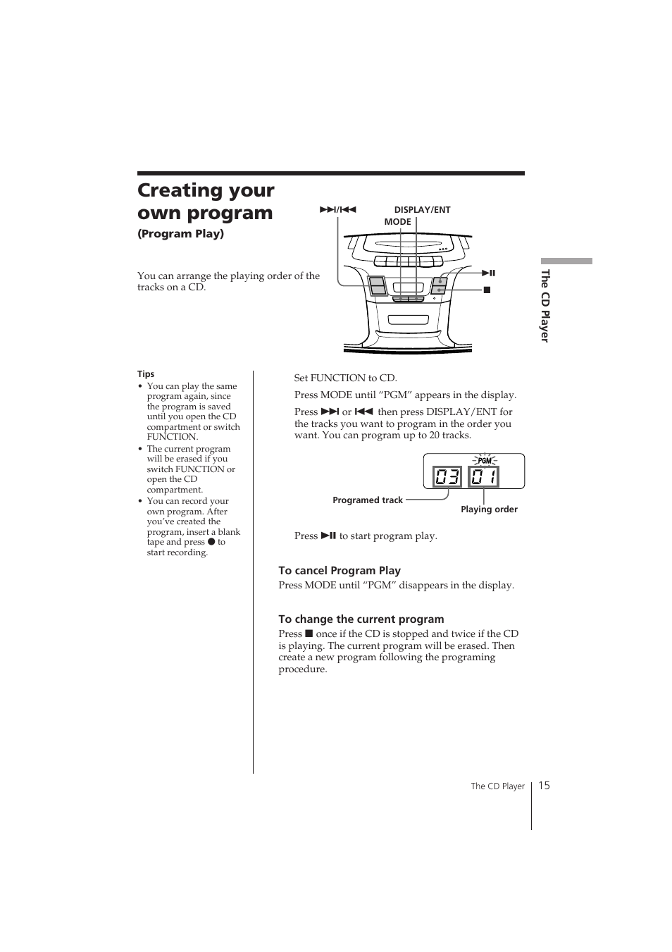Creating your own program | Sony CFD-121 User Manual | Page 15 / 24