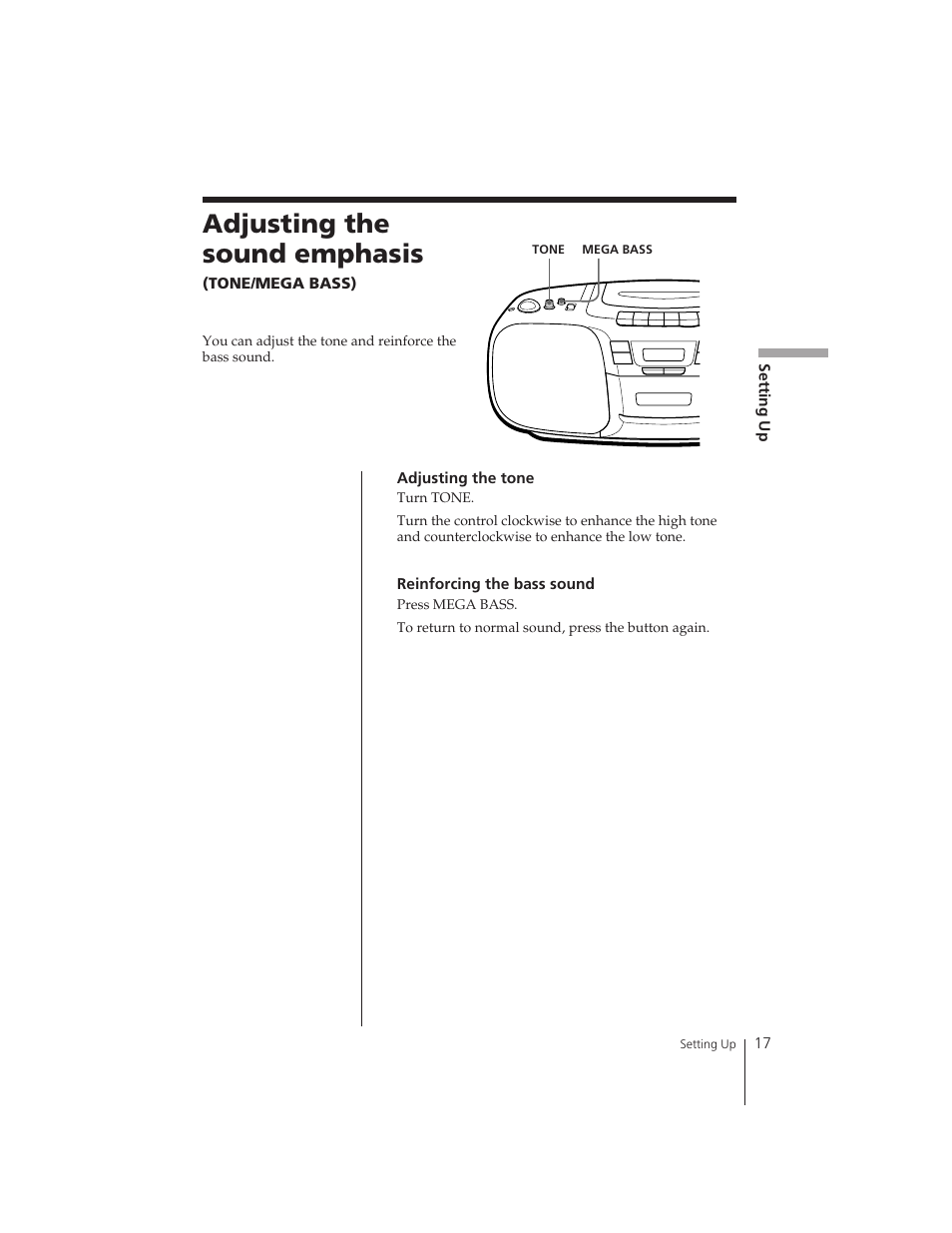 Adjusting the sound emphasis | Sony CFD-121 User Manual | Page 17 / 24