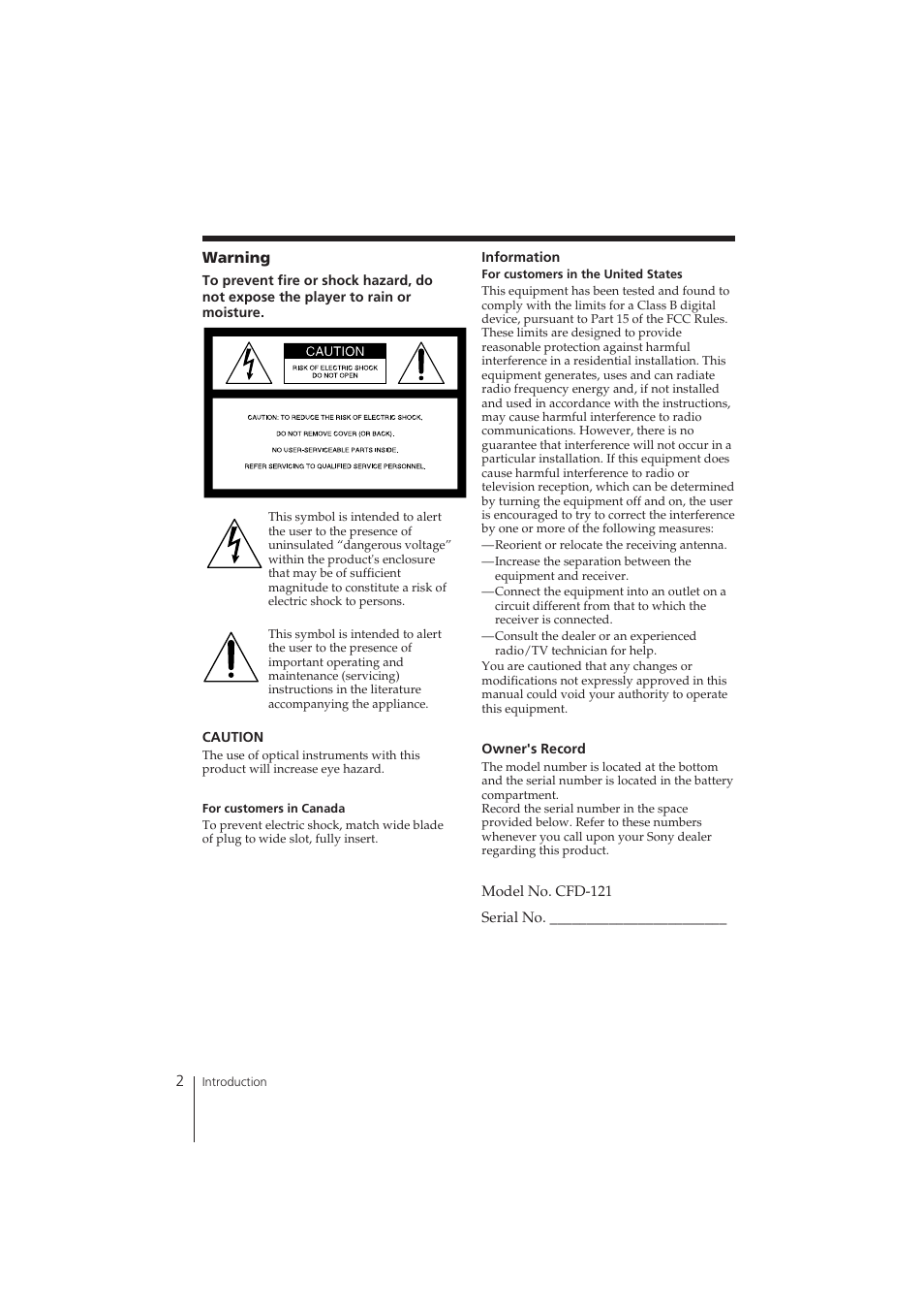 Sony CFD-121 User Manual | Page 2 / 24