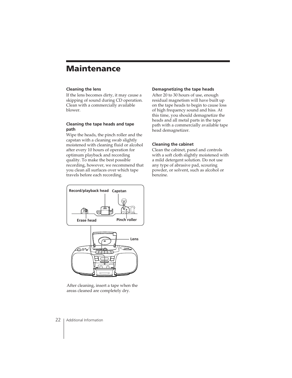 Maintenance | Sony CFD-121 User Manual | Page 22 / 24