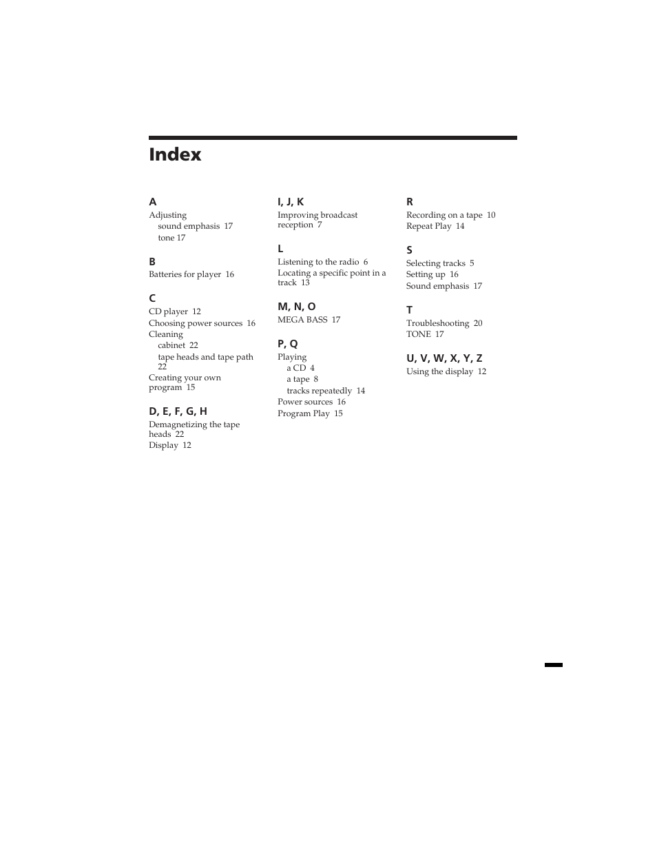 Index | Sony CFD-121 User Manual | Page 24 / 24