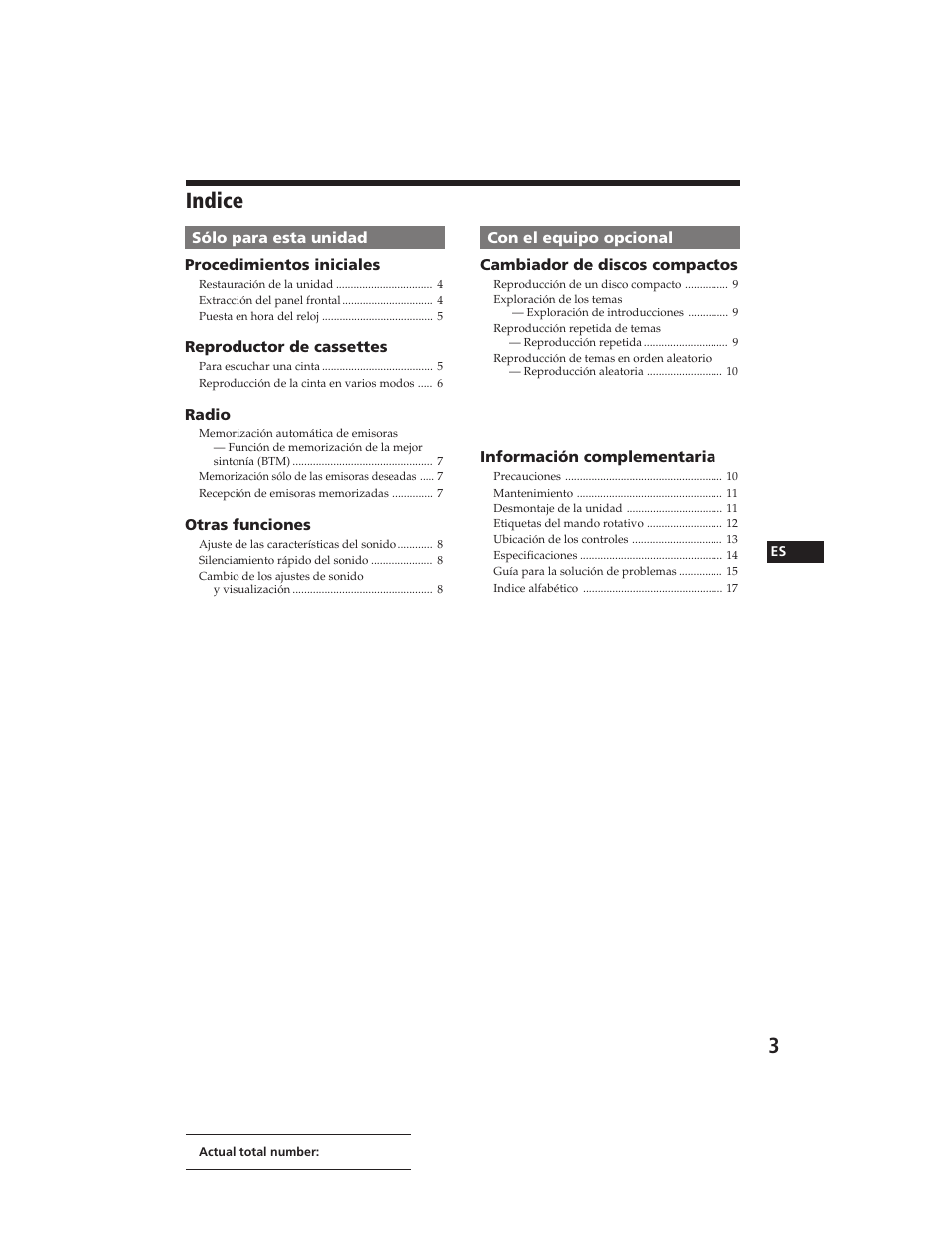 Indice | Sony XR-C290 User Manual | Page 18 / 33