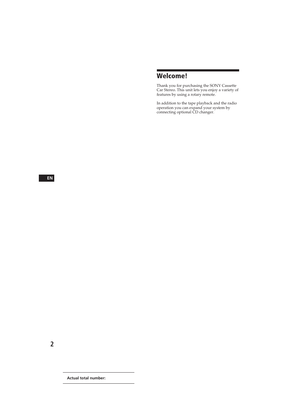 Welcome | Sony XR-C290 User Manual | Page 2 / 33