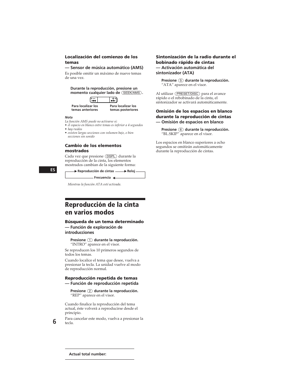 Reproducción de la cinta en varios modos | Sony XR-C290 User Manual | Page 21 / 33