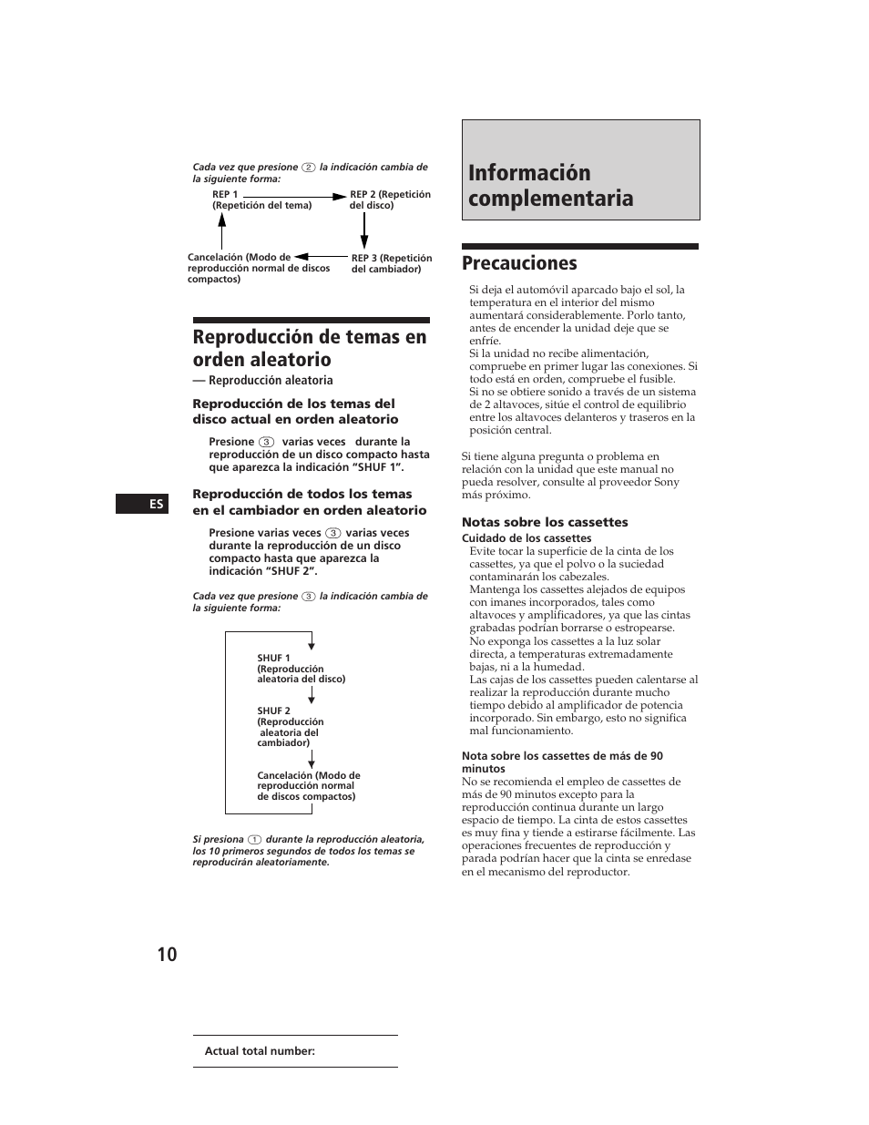 Información complementaria, Reproducción de temas en orden aleatorio, Precauciones | Sony XR-C290 User Manual | Page 25 / 33