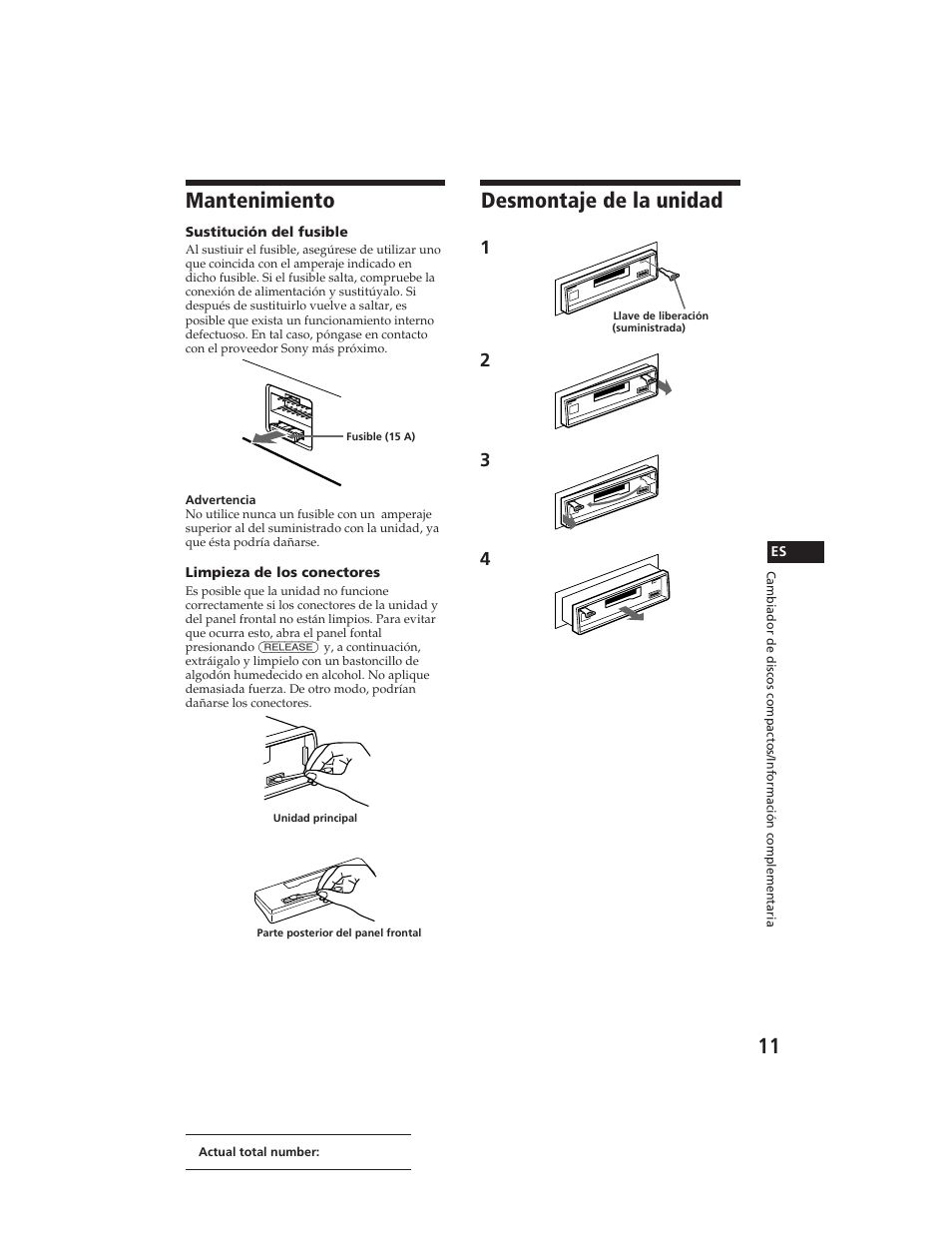 Mantenimiento, Desmontaje de la unidad | Sony XR-C290 User Manual | Page 26 / 33