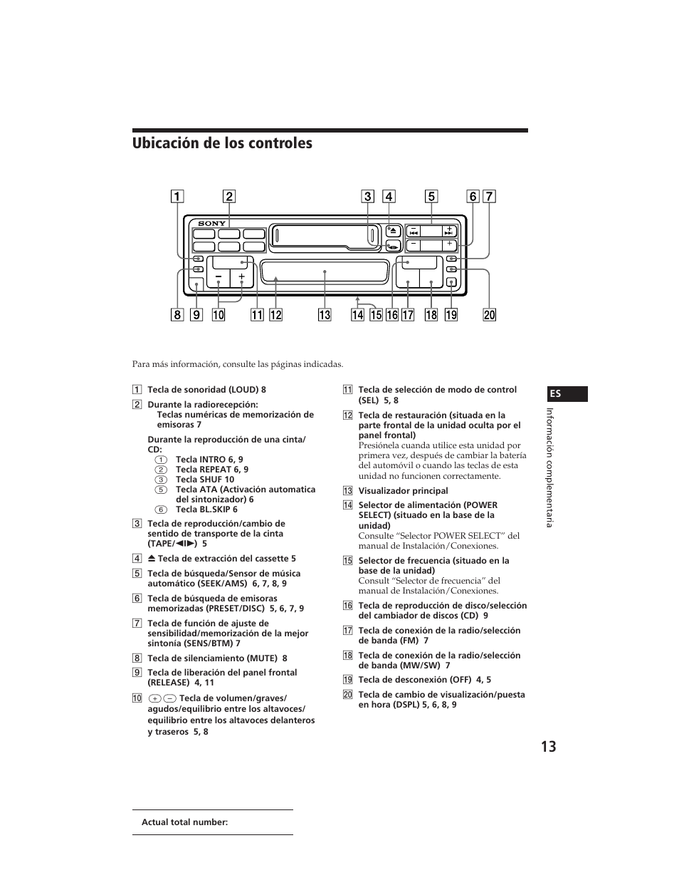 Ubicación de los controles, Sony xr-c290 (e | Sony XR-C290 User Manual | Page 28 / 33