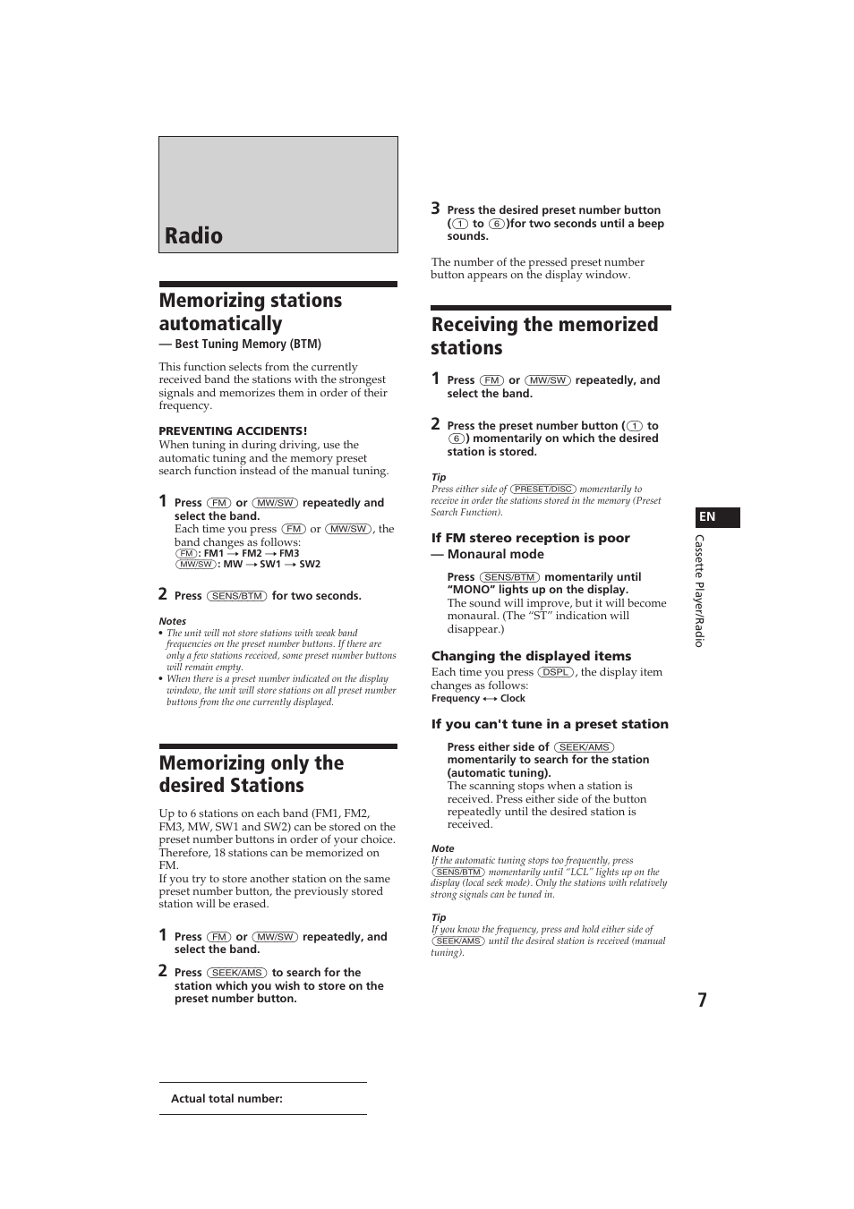 Radio | Sony XR-C290 User Manual | Page 7 / 33