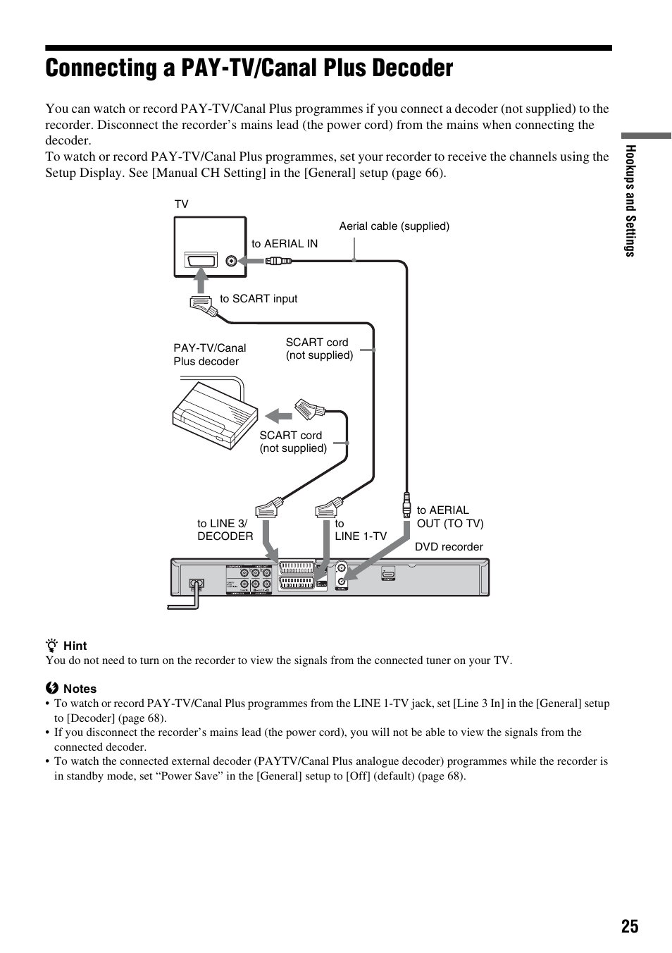 Connecting a pay-tv/canal plus decoder | Sony RDR-GX380 User Manual | Page 25 / 92