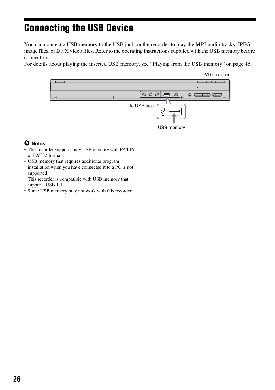 Connecting the usb device, A) (26) | Sony RDR-GX380 User Manual | Page 26 / 92