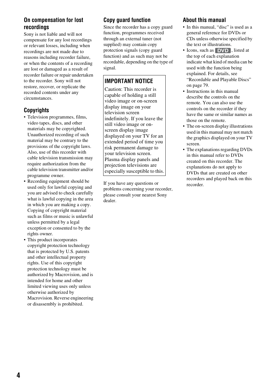 Sony RDR-GX380 User Manual | Page 4 / 92