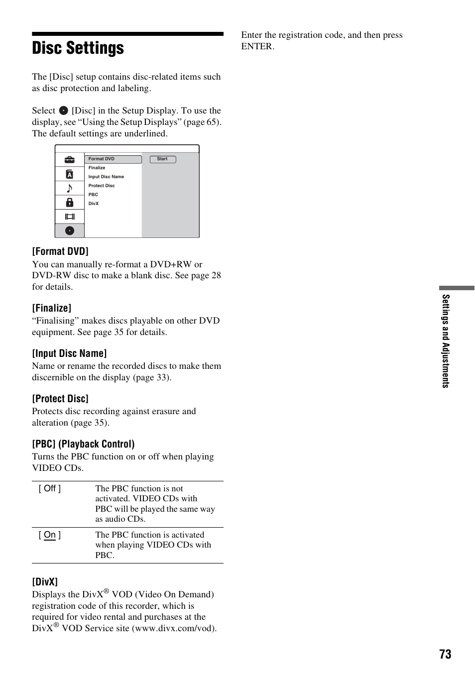 Disc settings | Sony RDR-GX380 User Manual | Page 73 / 92