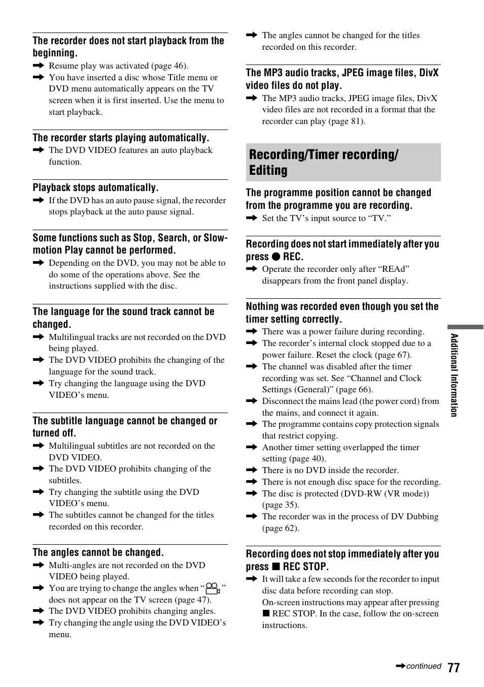 Recording/timer recording/ editing | Sony RDR-GX380 User Manual | Page 77 / 92