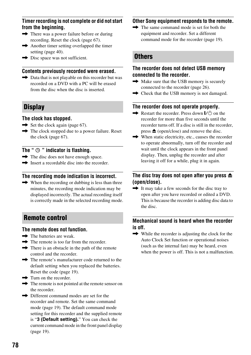 Display remote control others | Sony RDR-GX380 User Manual | Page 78 / 92