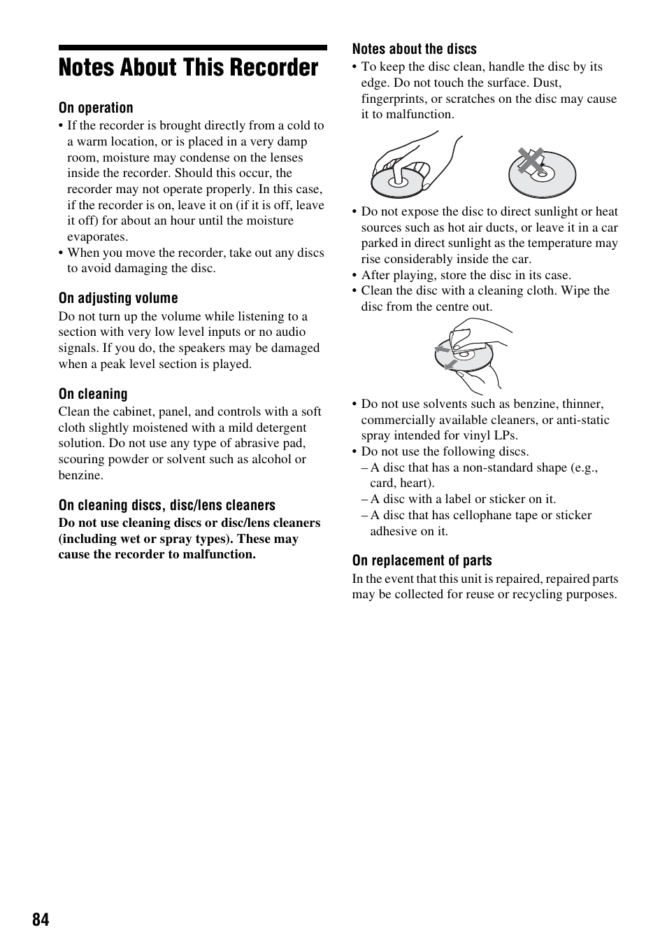 Notes about this recorder | Sony RDR-GX380 User Manual | Page 84 / 92