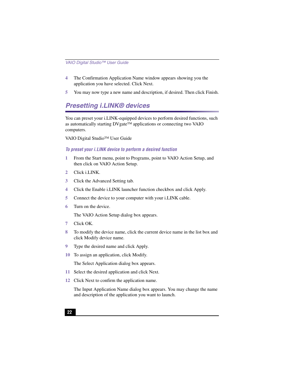Presetting i.link® devices | Sony PCV-RX380DS User Manual | Page 22 / 100