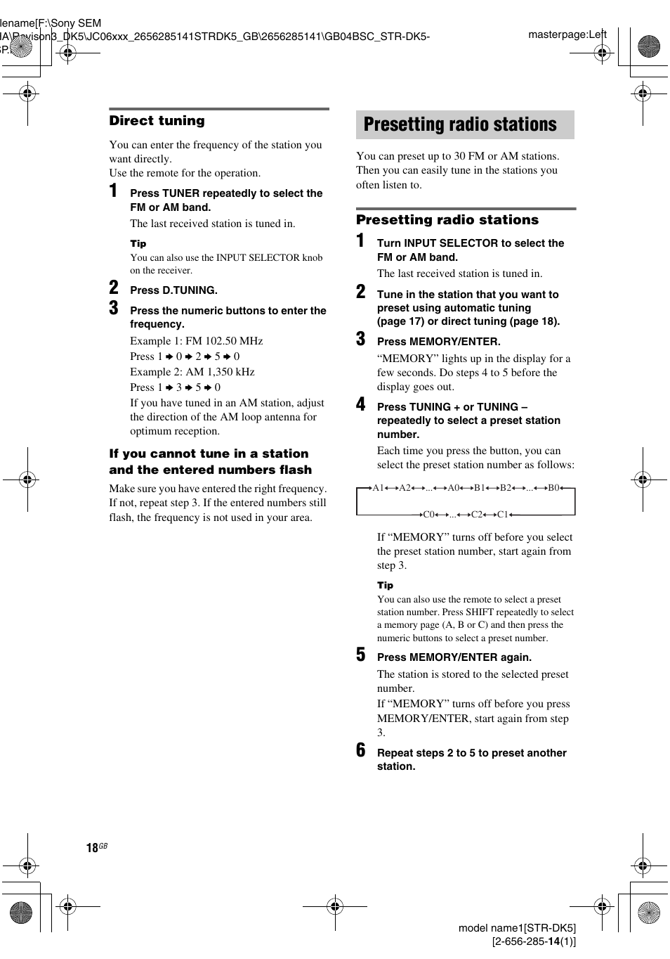 Presetting radio stations | Sony Model STR-DK5 User Manual | Page 18 / 44