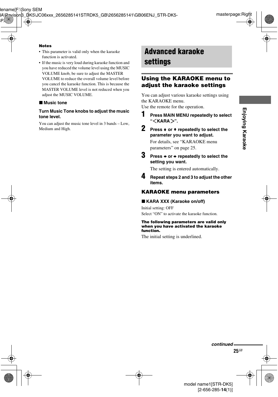 Advanced karaoke settings | Sony Model STR-DK5 User Manual | Page 25 / 44