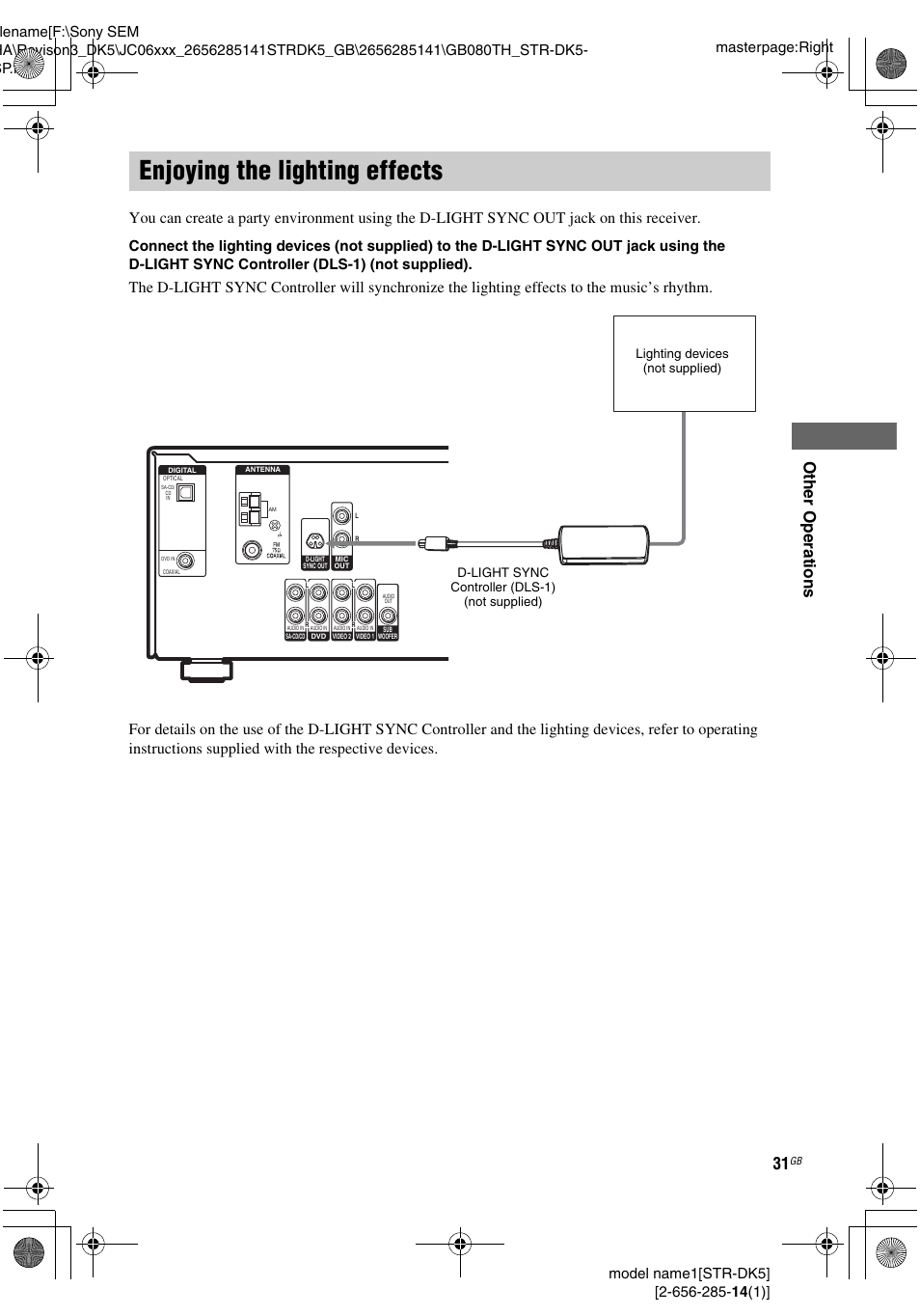 Enjoying the lighting effects, Oth e r op er atio ns | Sony Model STR-DK5 User Manual | Page 31 / 44