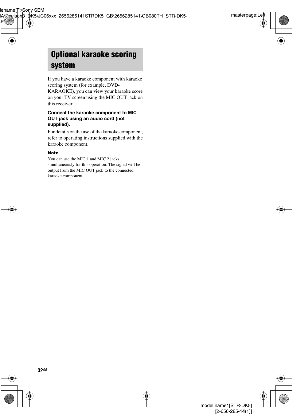 Optional karaoke scoring system | Sony Model STR-DK5 User Manual | Page 32 / 44