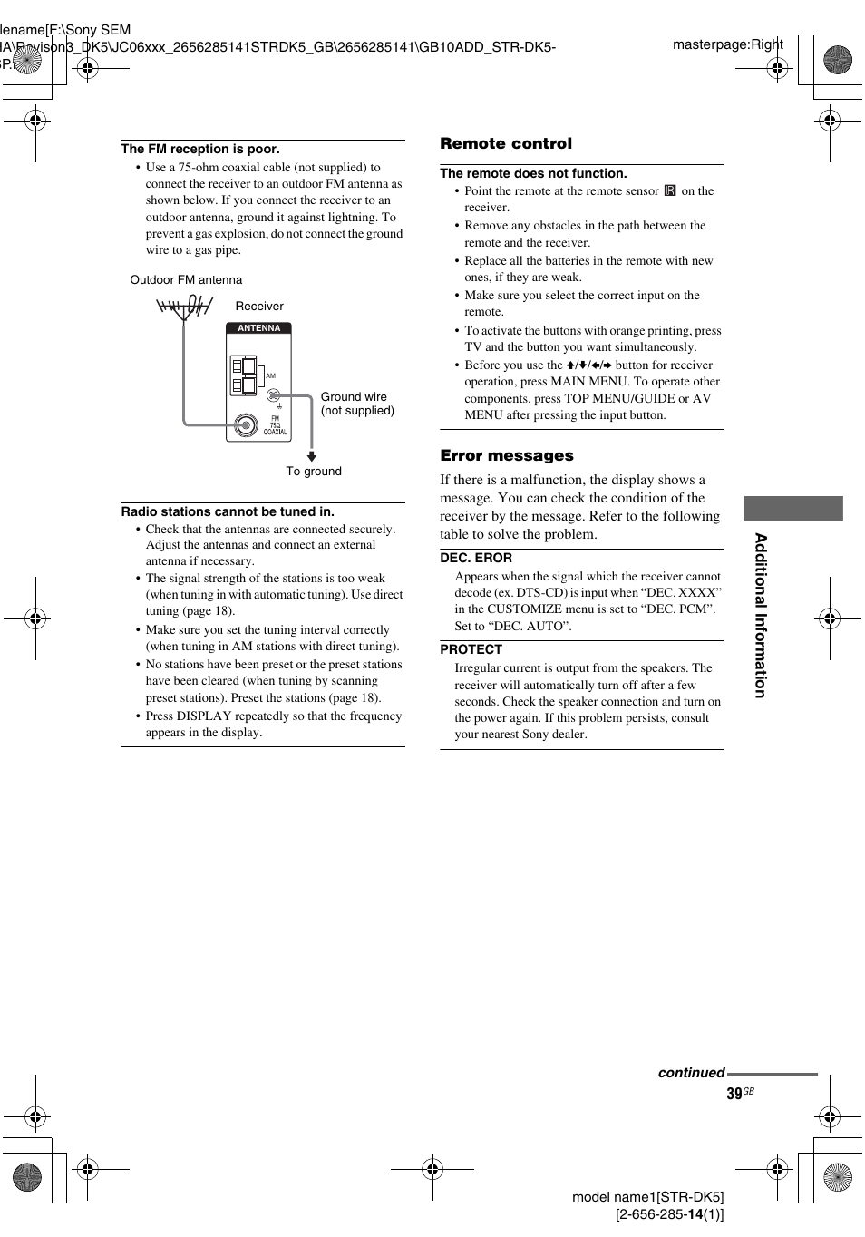 Sony Model STR-DK5 User Manual | Page 39 / 44