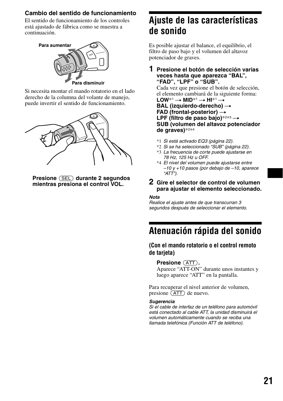Ajuste de las características de sonido, Atenuación rápida del sonido | Sony CDX-F5500X User Manual | Page 49 / 84