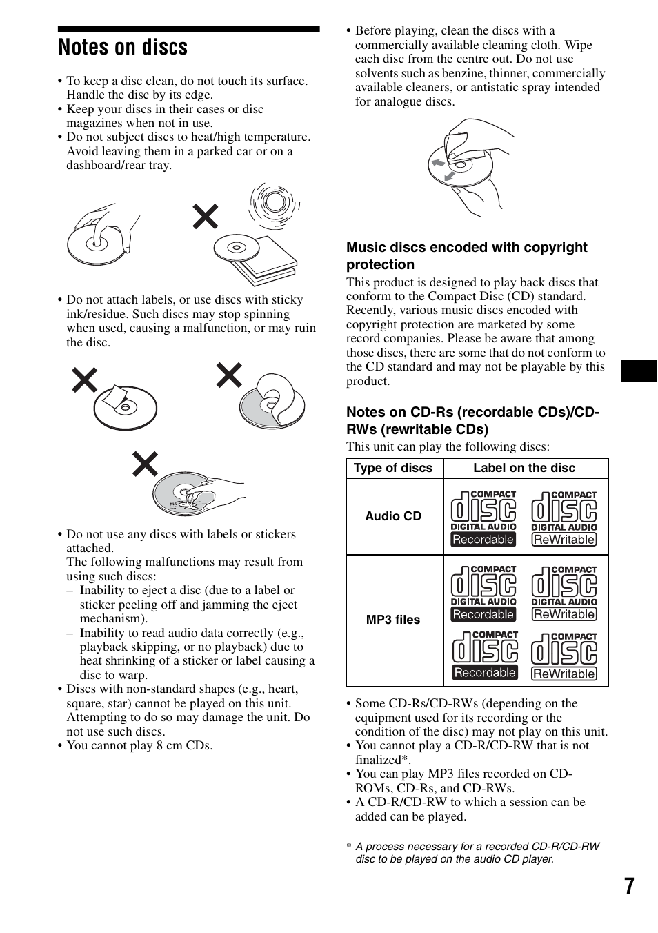 Notes on discs | Sony CDX-F5500X User Manual | Page 7 / 84