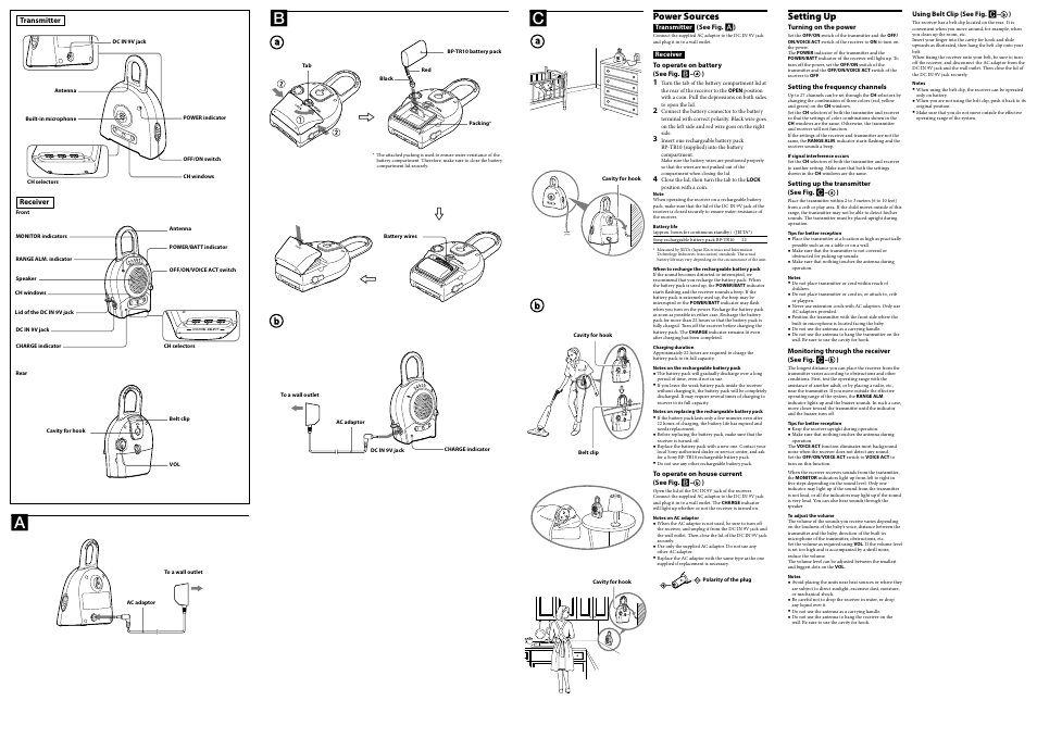 Setting up, Power sources | Sony BabyCall NTM-910DUAL User Manual | Page 2 / 2
