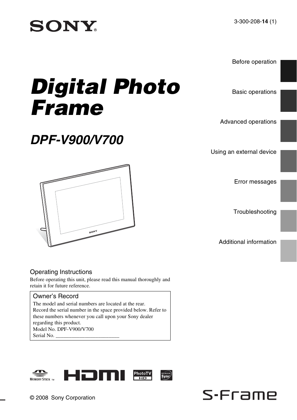 Sony S-FRAME DPF-V900 User Manual | 56 pages