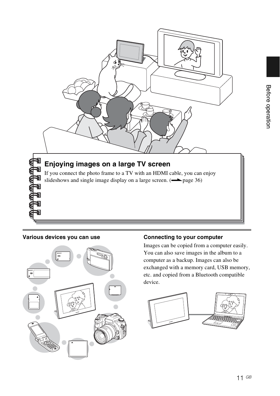 Enjoying images on a large tv screen | Sony S-FRAME DPF-V900 User Manual | Page 11 / 56