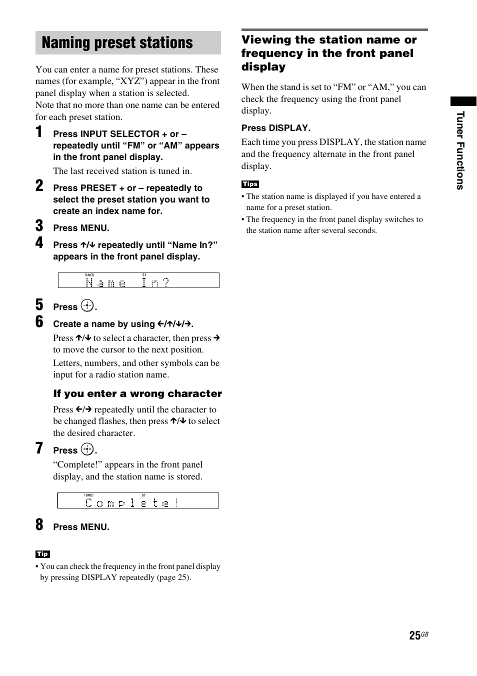 Naming preset stations | Sony 4-129-925-11(1) User Manual | Page 25 / 48