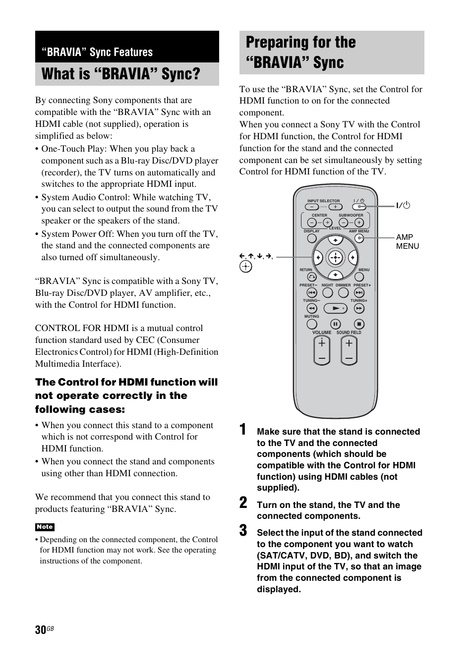 Bravia” sync features, What is “bravia” sync, Preparing for the “bravia” sync | Sony 4-129-925-11(1) User Manual | Page 30 / 48